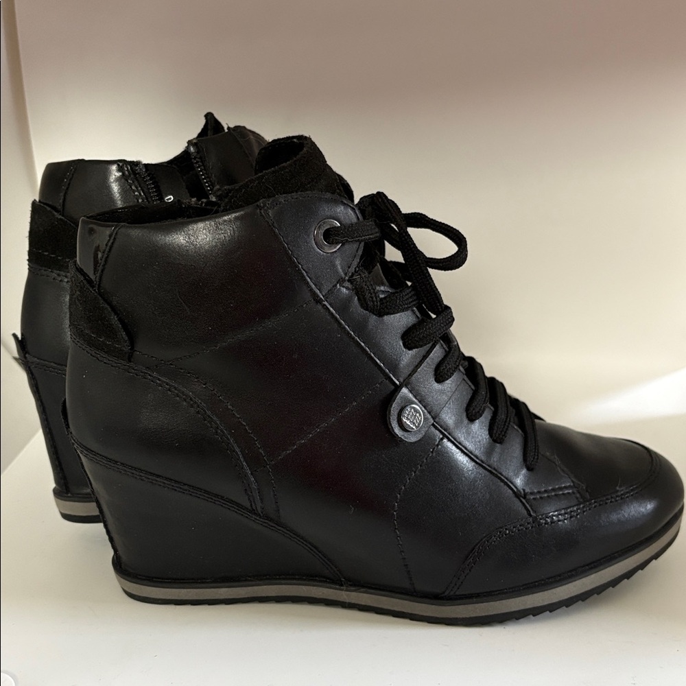 Geox Black Oxford Illusion Leather Wedge Sneaker 39 - Picture 3 of 7